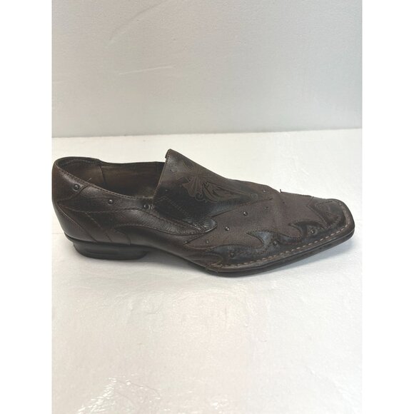 Mark Nason Brown Leather Slip-On Mens Dress Shoes‎ Size 10.5 With Western Design - Picture 2 of 14